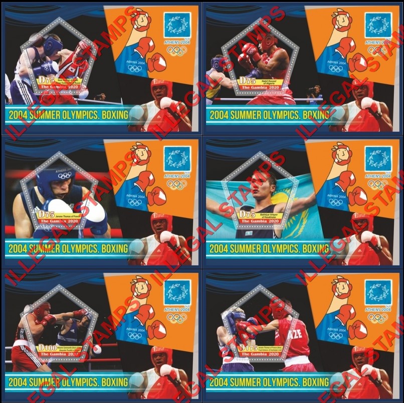 Gambia 2020 Olympic Games in Athens in 2004 Boxing Illegal Stamp Souvenir Sheets of 1 Gambia 2020 Olympic Games in Athens in 2004 Boxing Illegal Stamp Souvenir Sheets of 1