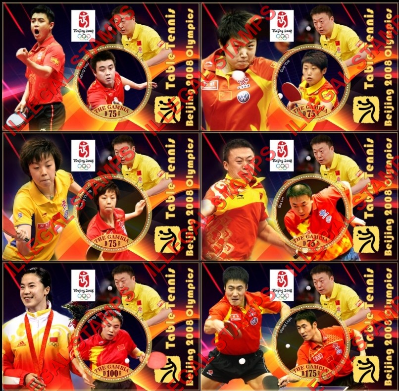 Gambia 2020 Olympic Games in Beijing in 2008 Table Tennis (different) Illegal Stamp Souvenir Sheets of 1 Gambia 2020 Olympic Games in Beijing in 2008 Table Tennis (different) Illegal Stamp Souvenir Sheets of 1