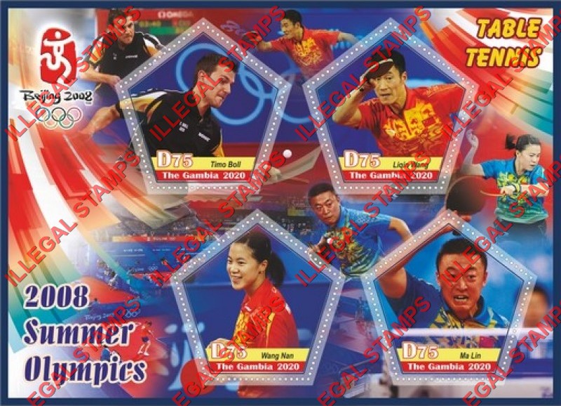 Gambia 2020 Olympic Games in Beijing in 2008 Table Tennis Illegal Stamp Souvenir Sheet of 4 Gambia 2020 Olympic Games in Beijing in 2008 Table Tennis Illegal Stamp Souvenir Sheet of 4