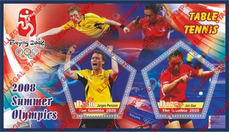 Gambia 2020 Olympic Games in Beijing in 2008 Table Tennis Illegal Stamp Souvenir Sheet of 2 Gambia 2020 Olympic Games in Beijing in 2008 Table Tennis Illegal Stamp Souvenir Sheet of 2
