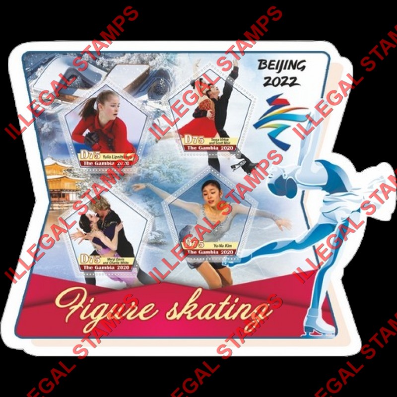 Gambia 2020 Olympic Games in Beijing in 2022 Figure Skating Illegal Stamp Souvenir Sheet of 4 Gambia 2020 Olympic Games in Beijing in 2022 Figure Skating Illegal Stamp Souvenir Sheet of 4