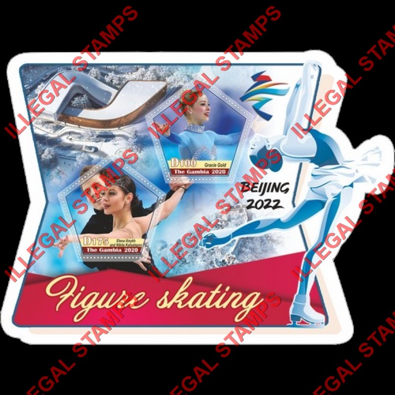 Gambia 2020 Olympic Games in Beijing in 2022 Figure Skating Illegal Stamp Souvenir Sheet of 2 Gambia 2020 Olympic Games in Beijing in 2022 Figure Skating Illegal Stamp Souvenir Sheet of 2