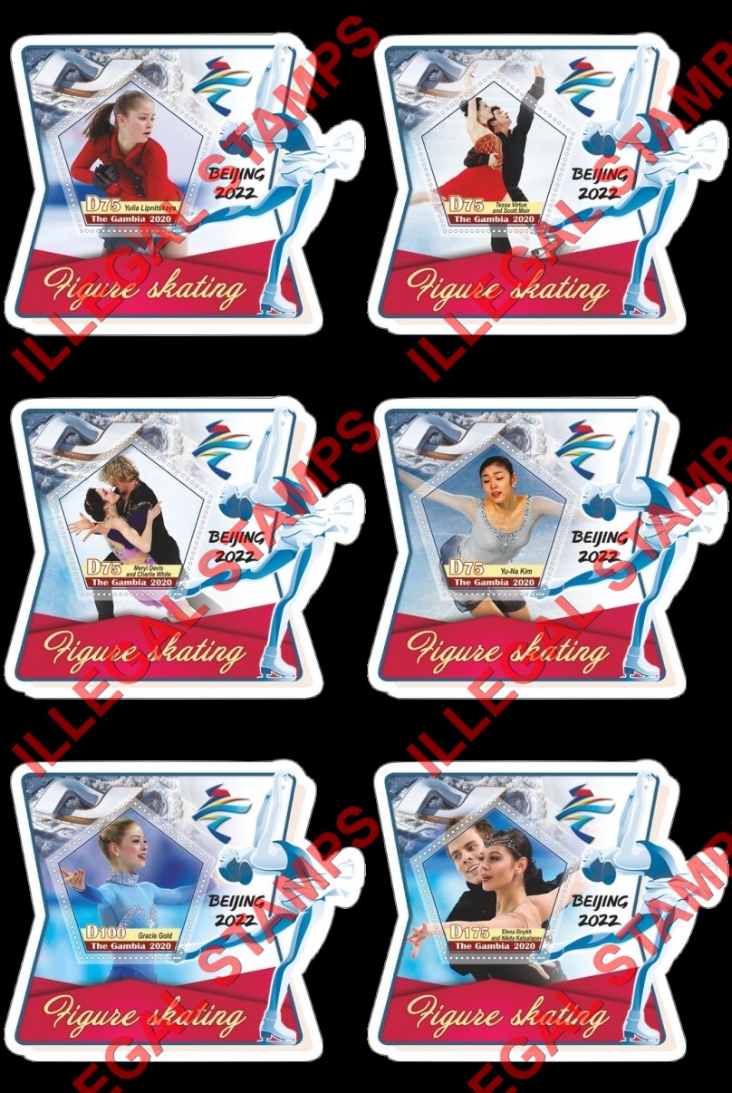 Gambia 2020 Olympic Games in Beijing in 2022 Figure Skating Illegal Stamp Souvenir Sheets of 1 Gambia 2020 Olympic Games in Beijing in 2022 Figure Skating Illegal Stamp Souvenir Sheets of 1