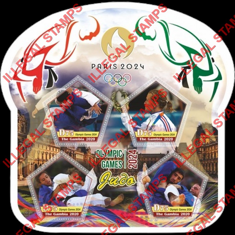 Gambia 2020 Olympic Games in Paris in 2024 Judo Illegal Stamp Souvenir Sheet of 4 Gambia 2020 Olympic Games in Paris in 2024 Judo Illegal Stamp Souvenir Sheet of 4