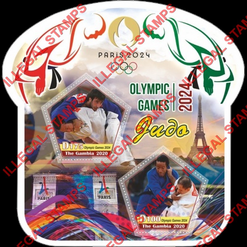 Gambia 2020 Olympic Games in Paris in 2024 Judo Illegal Stamp Souvenir Sheet of 2 Gambia 2020 Olympic Games in Paris in 2024 Judo Illegal Stamp Souvenir Sheet of 2
