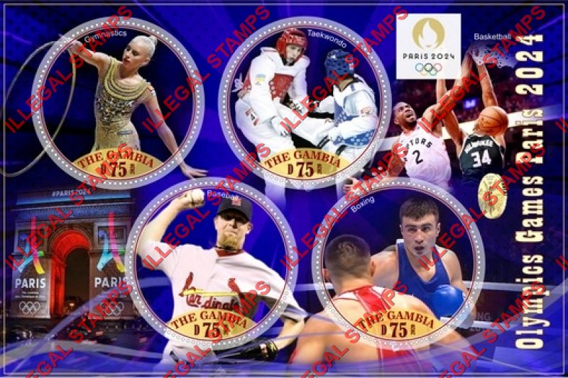 Gambia 2020 Olympic Games in Paris in 2024 Illegal Stamp Souvenir Sheet of 4 Gambia 2020 Olympic Games in Paris in 2024 Illegal Stamp Souvenir Sheet of 4