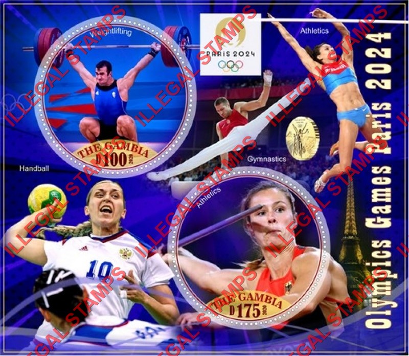 Gambia 2020 Olympic Games in Paris in 2024 Illegal Stamp Souvenir Sheet of 2 Gambia 2020 Olympic Games in Paris in 2024 Illegal Stamp Souvenir Sheet of 2