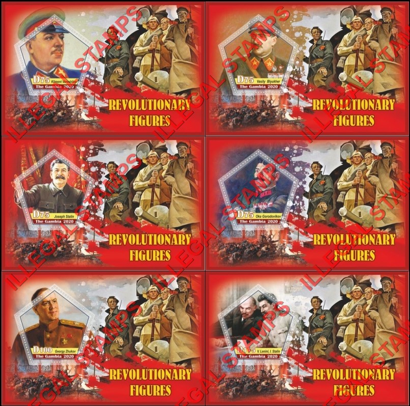 Gambia 2020 Revolutionary Figures Illegal Stamp Souvenir Sheets of 1 Gambia 2020 Revolutionary Figures Illegal Stamp Souvenir Sheets of 1