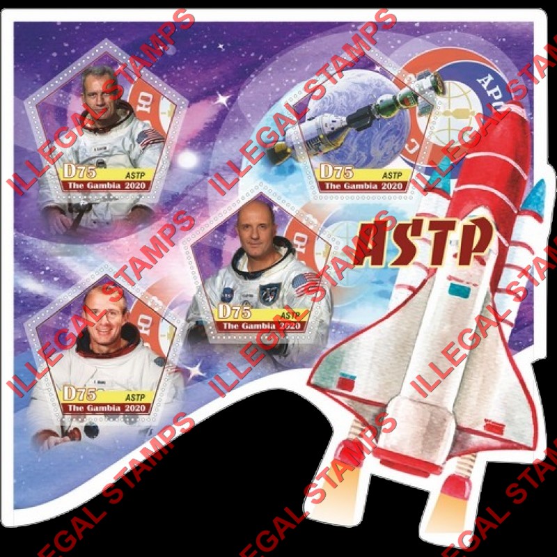 Gambia 2020 Space Apollo Soyuz ASTP Illegal Stamp Souvenir Sheet of 4 Gambia 2020 Space Apollo Soyuz ASTP Illegal Stamp Souvenir Sheet of 4