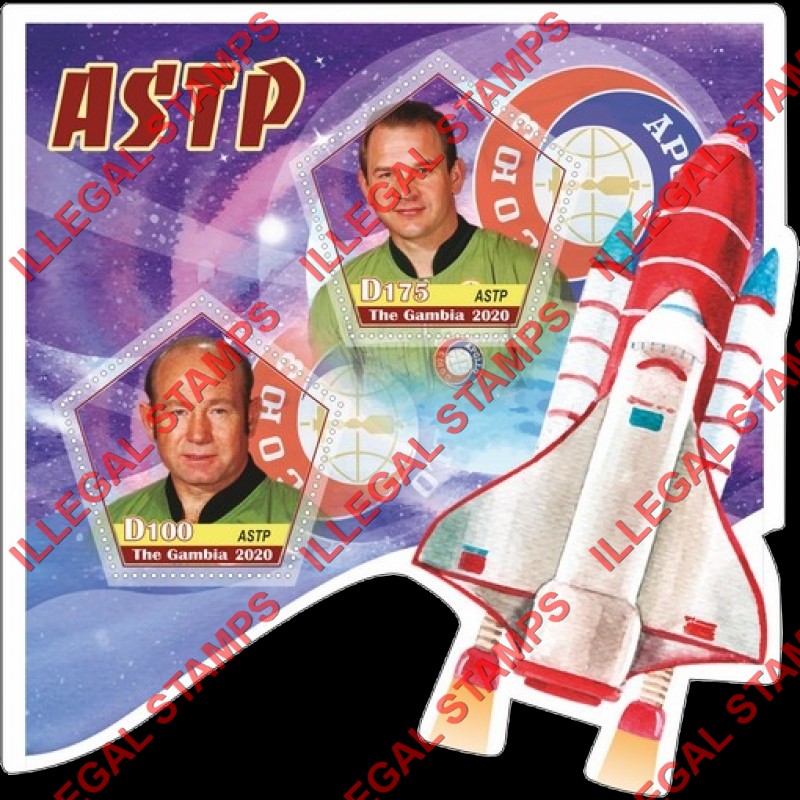 Gambia 2020 Space Apollo Soyuz ASTP Illegal Stamp Souvenir Sheet of 2 Gambia 2020 Space Apollo Soyuz ASTP Illegal Stamp Souvenir Sheet of 2