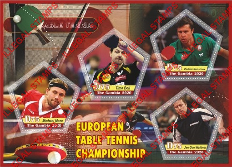 Gambia 2020 Table Tennis European Championship Illegal Stamp Souvenir Sheet of 4 Gambia 2020 Table Tennis European Championship Illegal Stamp Souvenir Sheet of 4