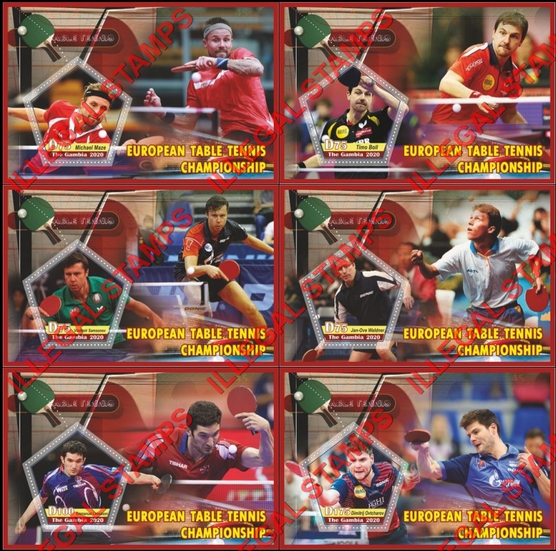 Gambia 2020 Table Tennis European Championship Illegal Stamp Souvenir Sheets of 1 Gambia 2020 Table Tennis European Championship Illegal Stamp Souvenir Sheets of 1
