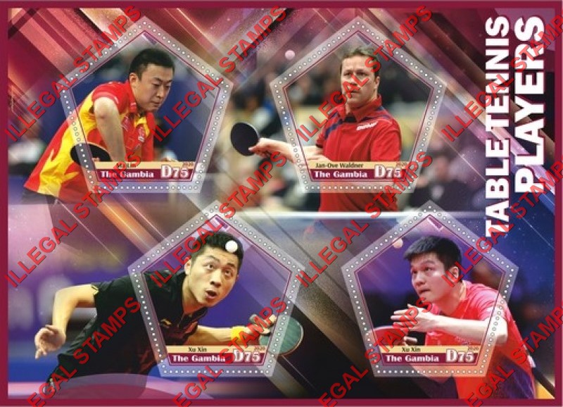 Gambia 2020 Table Tennis Players Illegal Stamp Souvenir Sheet of 4 Gambia 2020 Table Tennis Players Illegal Stamp Souvenir Sheet of 4