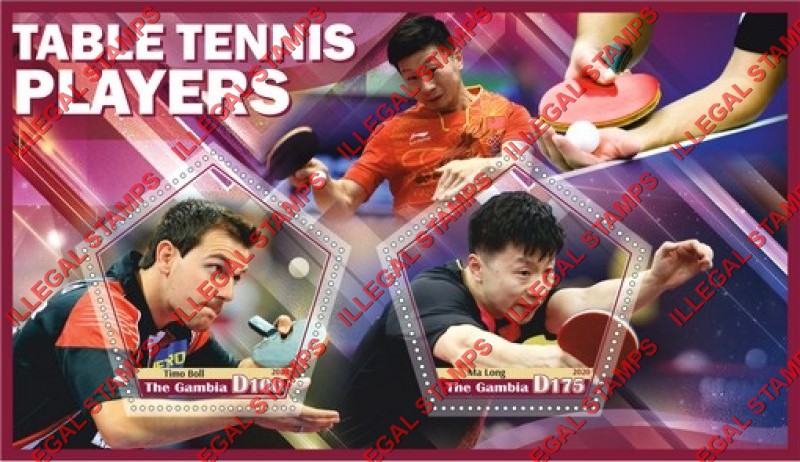 Gambia 2020 Table Tennis Players Illegal Stamp Souvenir Sheet of 2 Gambia 2020 Table Tennis Players Illegal Stamp Souvenir Sheet of 2