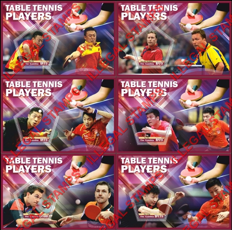 Gambia 2020 Table Tennis Players Illegal Stamp Souvenir Sheets of 1 Gambia 2020 Table Tennis Players Illegal Stamp Souvenir Sheets of 1