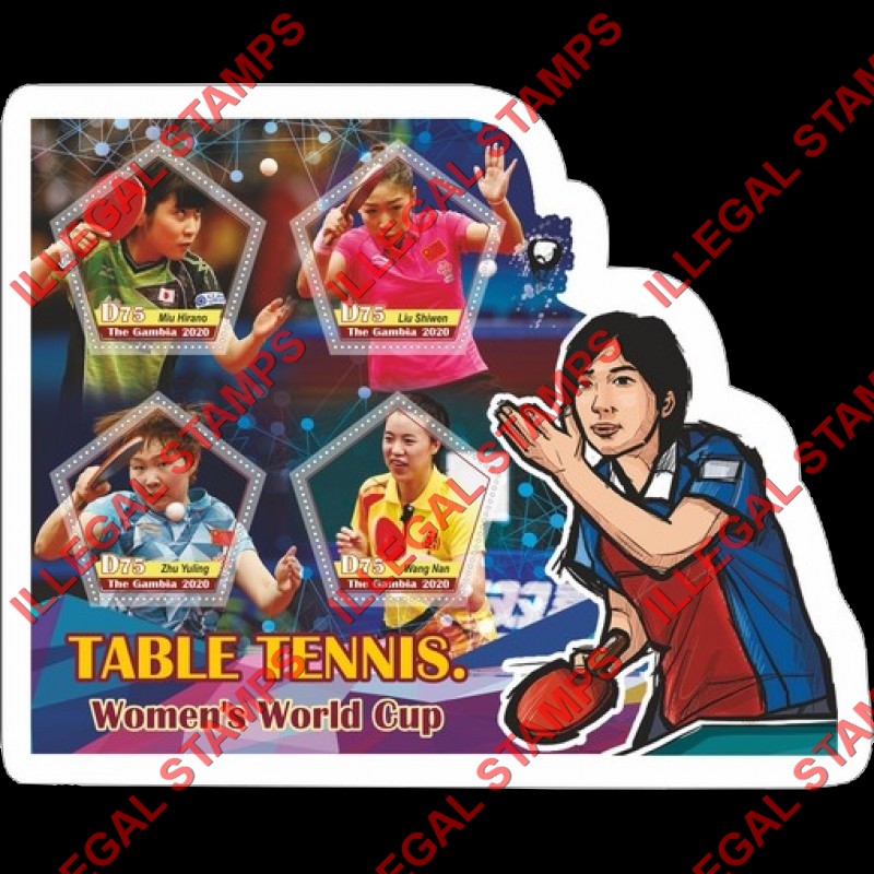 Gambia 2020 Table Tennis Women's World Cup Illegal Stamp Souvenir Sheet of 4 Gambia 2020 Table Tennis Women's World Cup Illegal Stamp Souvenir Sheet of 4