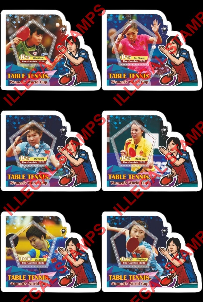 Gambia 2020 Table Tennis Women's World Cup Illegal Stamp Souvenir Sheets of 1 Gambia 2020 Table Tennis Women's World Cup Illegal Stamp Souvenir Sheets of 1