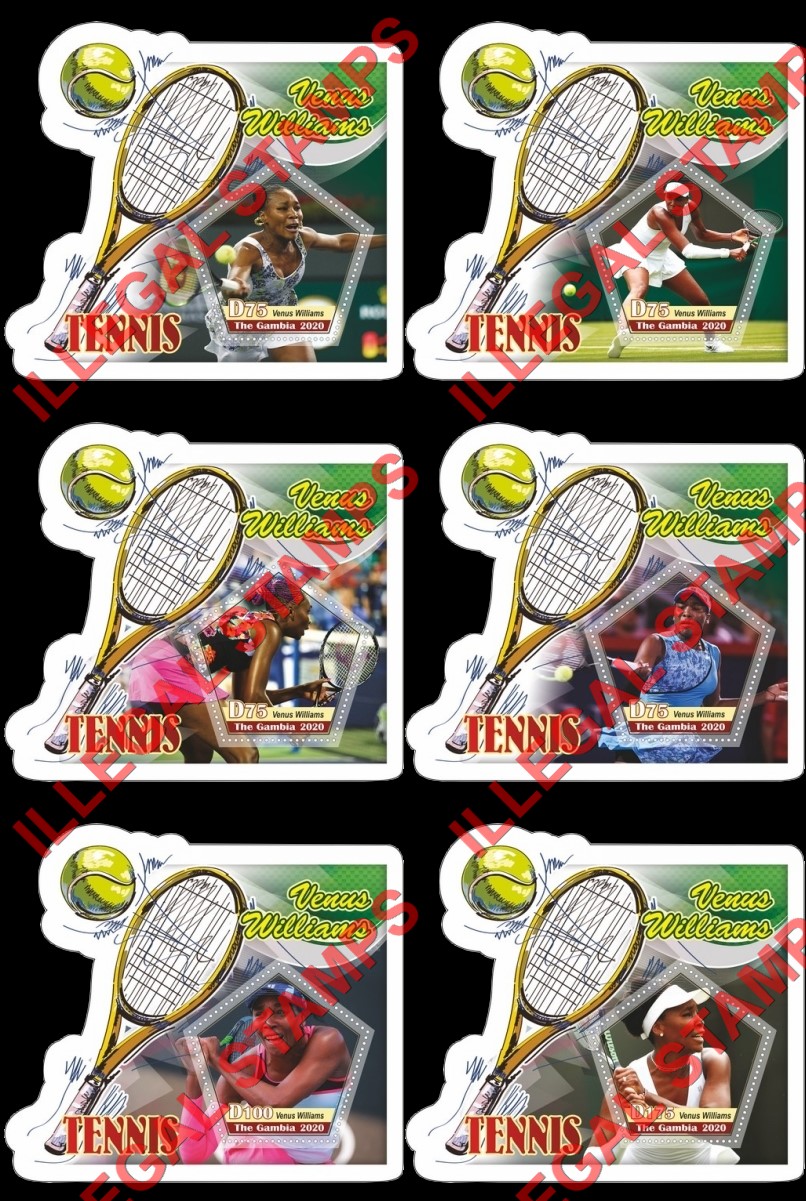 Gambia 2020 Tennis Venus Williams Illegal Stamp Souvenir Sheets of 1 Gambia 2020 Tennis Venus Williams Illegal Stamp Souvenir Sheets of 1