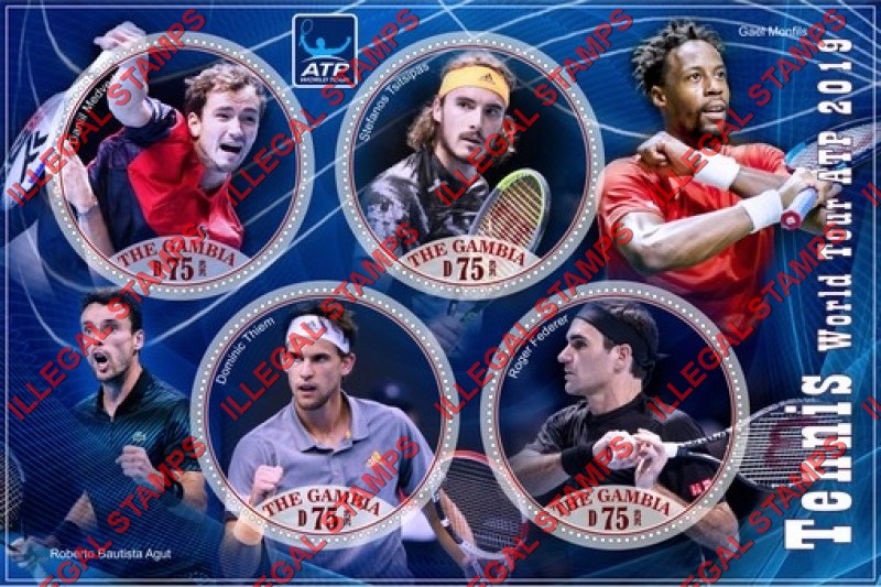 Gambia 2020 Tennis World Tour ATP in 2019 Illegal Stamp Souvenir Sheet of 4 Gambia 2020 Tennis World Tour ATP in 2019 Illegal Stamp Souvenir Sheet of 4