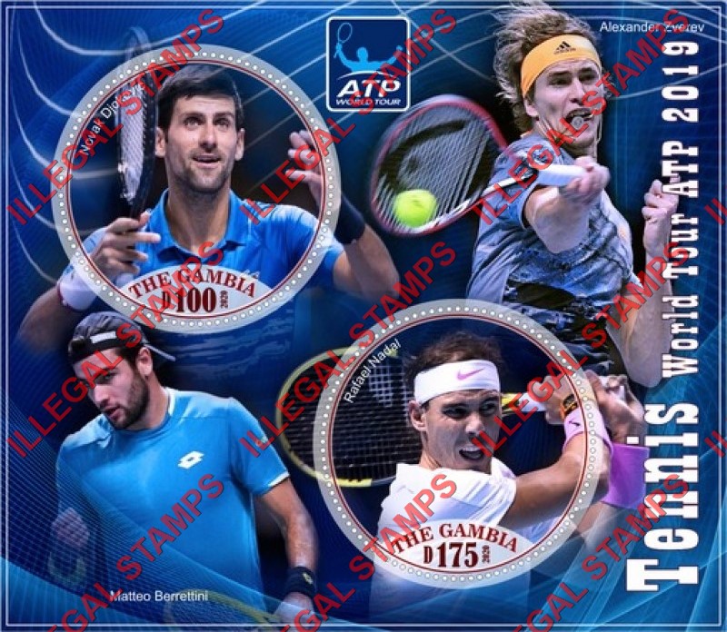 Gambia 2020 Tennis World Tour ATP in 2019 Illegal Stamp Souvenir Sheet of 2 Gambia 2020 Tennis World Tour ATP in 2019 Illegal Stamp Souvenir Sheet of 2