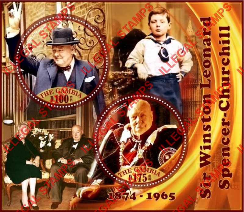 Gambia 2020 Winston Churchill Illegal Stamp Souvenir Sheet of 2 Gambia 2020 Winston Churchill Illegal Stamp Souvenir Sheet of 2