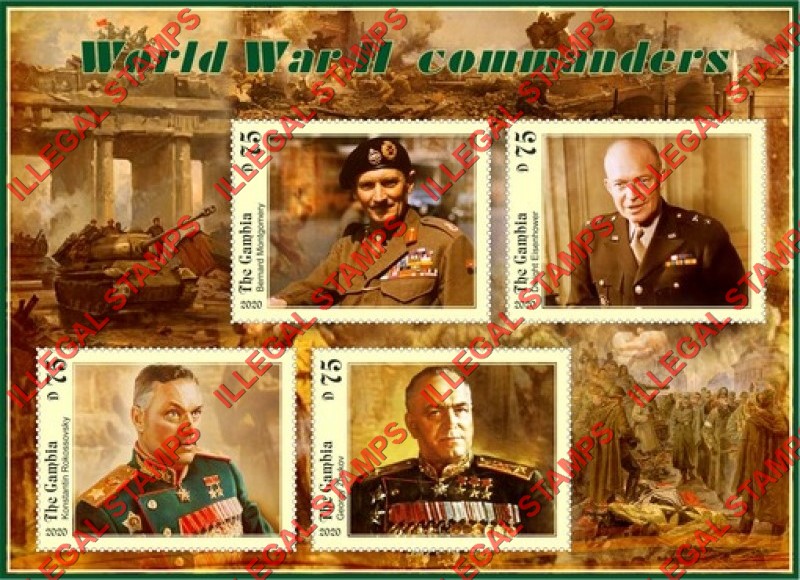 Gambia 2020 World War II Commanders Illegal Stamp Souvenir Sheet of 4 Gambia 2020 World War II Commanders Illegal Stamp Souvenir Sheet of 4