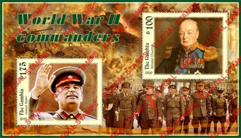 Gambia 2020 World War II Commanders Illegal Stamp Souvenir Sheet of 2 Gambia 2020 World War II Commanders Illegal Stamp Souvenir Sheet of 2