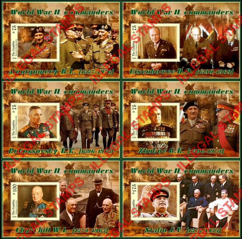 Gambia 2020 World War II Commanders Illegal Stamp Souvenir Sheets of 1 Gambia 2020 World War II Commanders Illegal Stamp Souvenir Sheets of 1