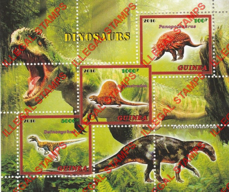 Guinea 2016 Dinosaurs Illegal Stamp Souvenir Sheet of 3 (Sheet 1) Guinea 2016 Dinosaurs Illegal Stamp Souvenir Sheet of 3 (Sheet 1)
