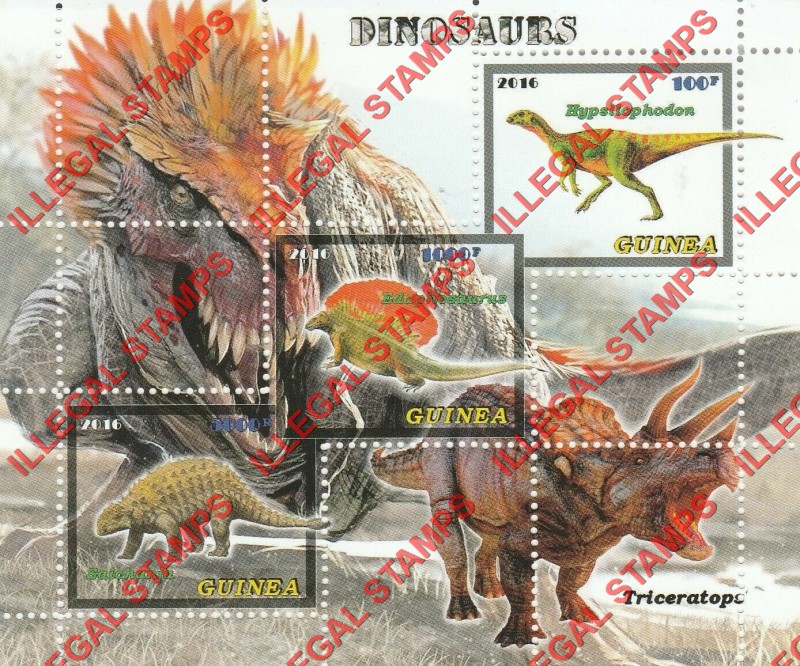 Guinea 2016 Dinosaurs Illegal Stamp Souvenir Sheet of 3 (Sheet 2) Guinea 2016 Dinosaurs Illegal Stamp Souvenir Sheet of 3 (Sheet 2)