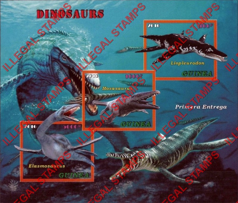 Guinea 2016 Dinosaurs Illegal Stamp Souvenir Sheet of 3 (Sheet 3) Guinea 2016 Dinosaurs Illegal Stamp Souvenir Sheet of 3 (Sheet 3)