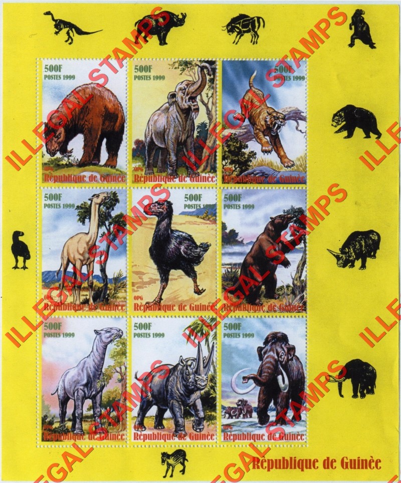 Guinea Republic 1999 Dinosaurs Illegal Stamp Souvenir Sheet of 9 (Sheet 1) Guinea Republic 1999 Dinosaurs Illegal Stamp Souvenir Sheet of 9 (Sheet 1)