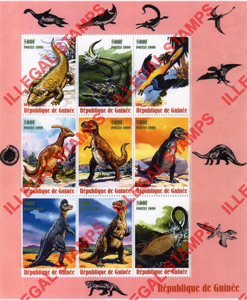 Guinea Republic 1999 Dinosaurs Illegal Stamp Souvenir Sheet of 9 (Sheet 2) Guinea Republic 1999 Dinosaurs Illegal Stamp Souvenir Sheet of 9 (Sheet 2)