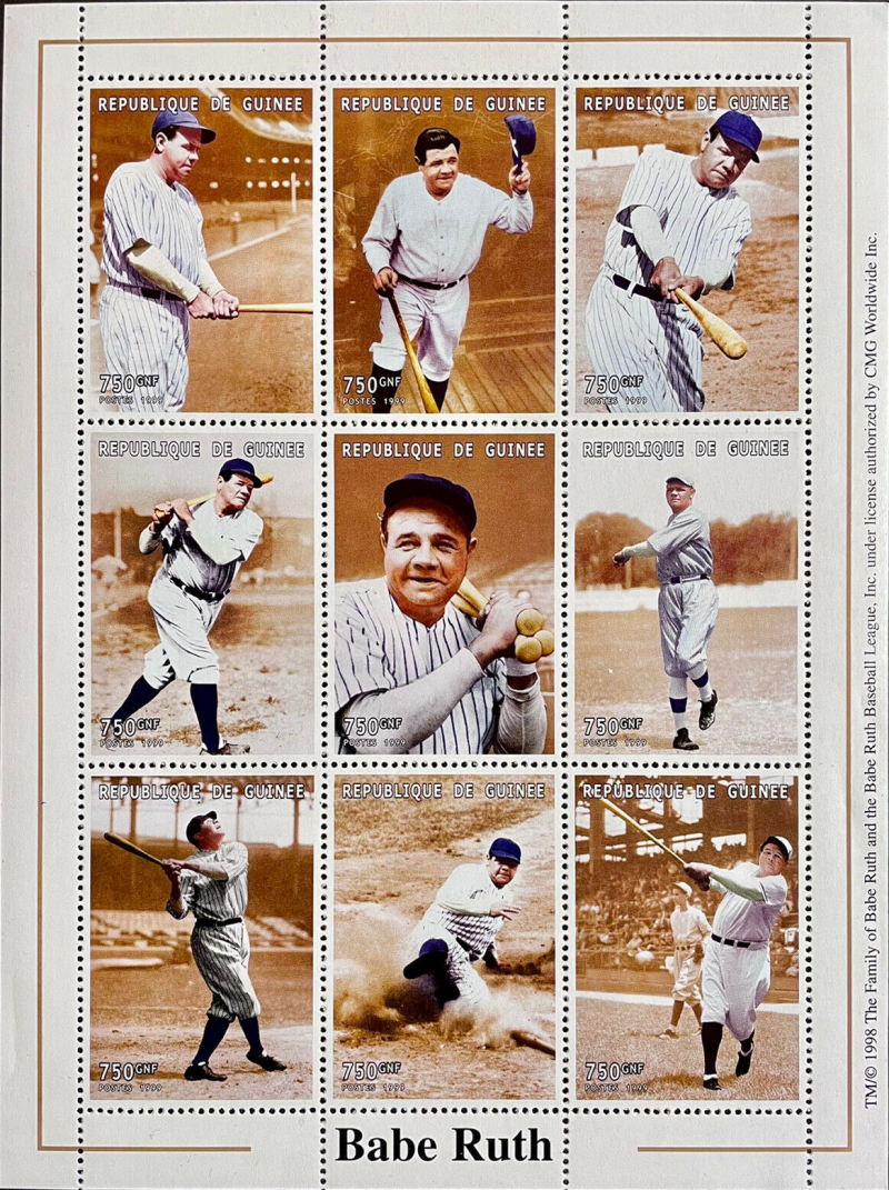 Guinea Republic 1999 Babe Ruth Baseball Legend Stamp Souvenir Sheet of 9 Michel Catalog No. 2254-2262 Guinea Republic 1999 Babe Ruth Baseball Legend Stamp Souvenir Sheet of 9 Michel Catalog No. 2254-2262