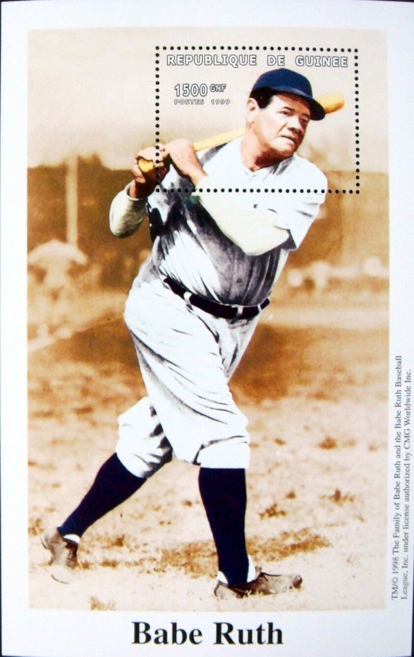 Guinea Republic 1999 Babe Ruth Baseball Legend Stamp Souvenir Sheet of 1 Michel Catalog No. BL572 Guinea Republic 1999 Babe Ruth Baseball Legend Stamp Souvenir Sheet of 1 Michel Catalog No. BL572