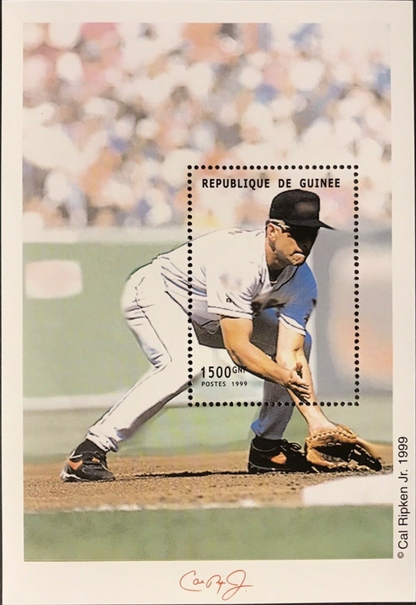 Guinea Republic 1999 Cal Ripken Jr. Baseball Legend Stamp Souvenir Sheet of 1 Michel Catalog No. BL591 Guinea Republic 1999 Cal Ripken Jr. Baseball Legend Stamp Souvenir Sheet of 1 Michel Catalog No. BL591