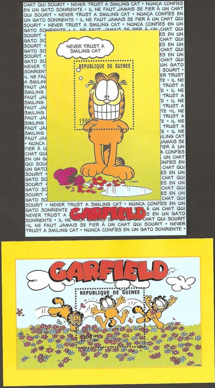 Guinea Republic 1999 Garfield Stamp Souvenir Sheet of 9 Michel Catalog No. no reference, Yvert Catalog No. BF203-204 Guinea Republic 1999 Garfield Stamp Souvenir Sheet of 9 Michel Catalog No. no reference, Yvert Catalog No. BF203-204