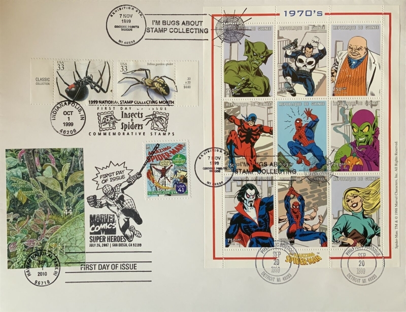 Guinea Republic 1999 Spiderman Stamp Souvenir Sheet of 9 on Fake First Day Cover Michel Catalog No. 2274-2282 Guinea Republic 1999 Spiderman Stamp Souvenir Sheet of 9 on Fake First Day Cover Michel Catalog No. 2274-2282