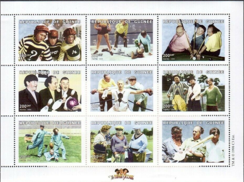 Guinea Republic 1999 The Three Stooges Stamp Souvenir Sheet of 9 Michel Catalog No. 2243-2251 Guinea Republic 1999 The Three Stooges Stamp Souvenir Sheet of 9 Michel Catalog No. 2243-2251
