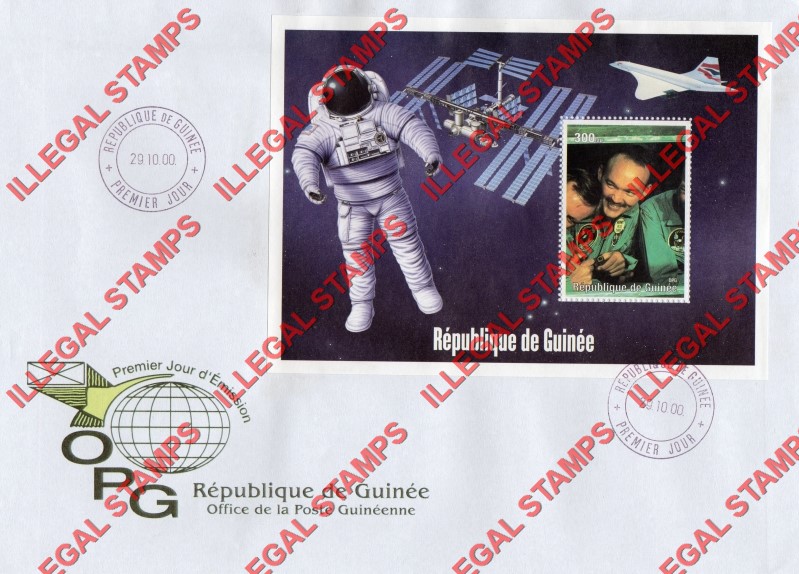 Guinea Republic 2000 Space Exploration Concorde Illegal Stamp Souvenir Sheet of 1 on Fake First Day Cover Guinea Republic 2000 Space Exploration Concorde Illegal Stamp Souvenir Sheet of 1 on Fake First Day Cover