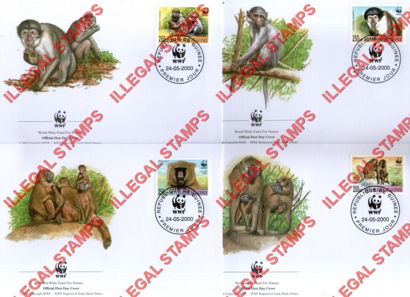 Guinea Republic 2000 WWF (World Wildlife Foundation) Magaby Baboons Illegal Stamps on Fake First Day Covers Guinea Republic 2000 WWF (World Wildlife Foundation) Magaby Baboons Illegal Stamps on Fake First Day Covers