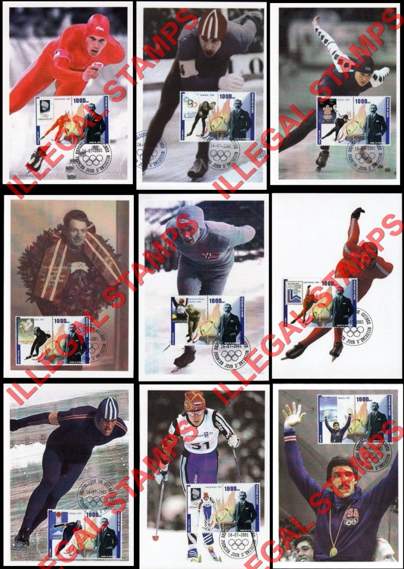 Guinea Republic 2001 Olympic Games and Pierre Coubertin Illegal Stamp Pairs on Maxi-Cards (Part 1) Guinea Republic 2001 Olympic Games and Pierre Coubertin Illegal Stamp Pairs on Maxi-Cards (Part 1)