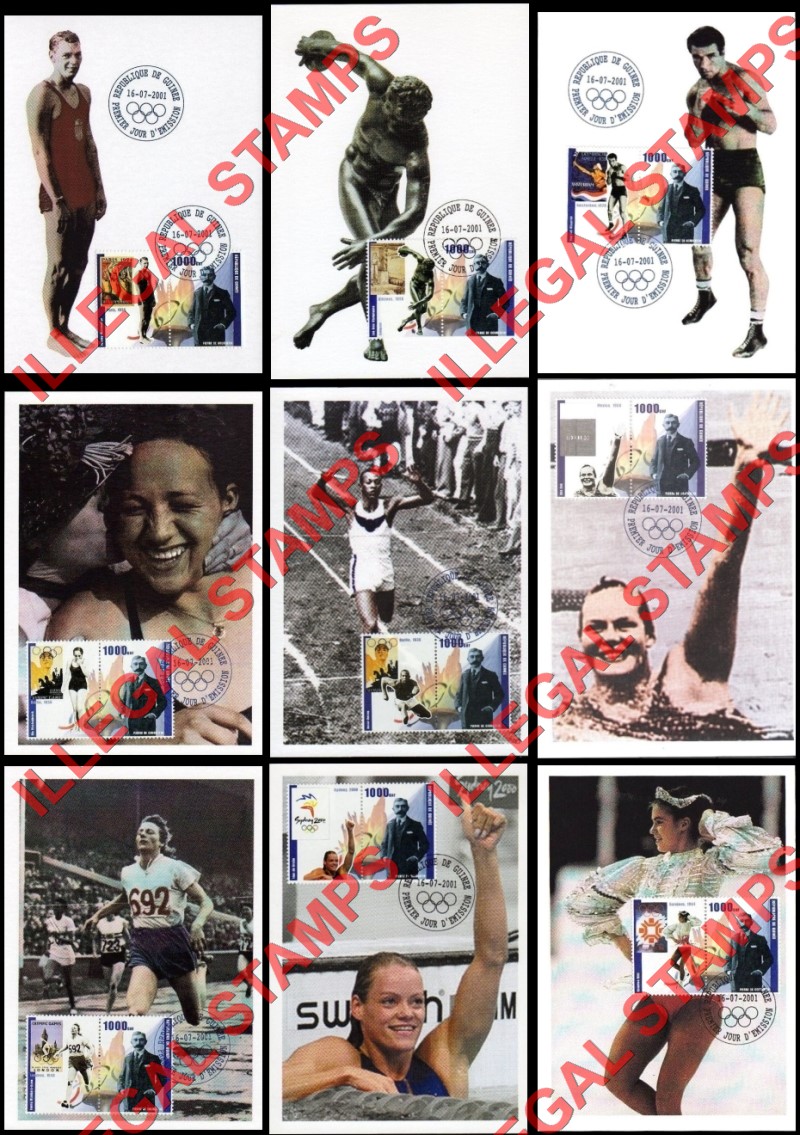 Guinea Republic 2001 Olympic Games and Pierre Coubertin Illegal Stamp Pairs on Maxi-Cards (Part 2) Guinea Republic 2001 Olympic Games and Pierre Coubertin Illegal Stamp Pairs on Maxi-Cards (Part 2)