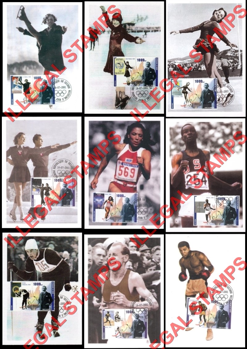 Guinea Republic 2001 Olympic Games and Pierre Coubertin Illegal Stamp Pairs on Maxi-Cards (Part 3) Guinea Republic 2001 Olympic Games and Pierre Coubertin Illegal Stamp Pairs on Maxi-Cards (Part 3)