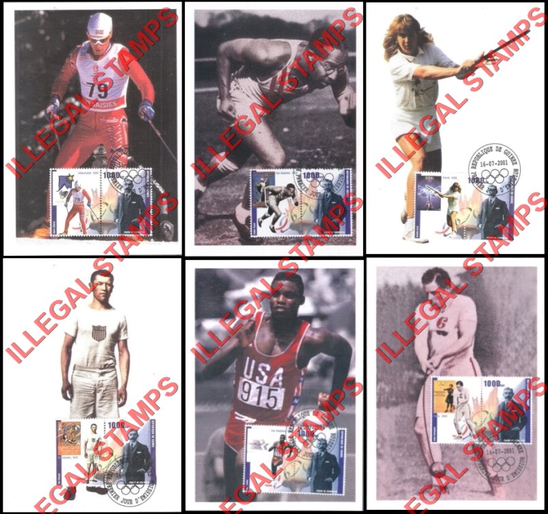 Guinea Republic 2001 Olympic Games and Pierre Coubertin Illegal Stamp Pairs on Maxi-Cards (Part 4) Guinea Republic 2001 Olympic Games and Pierre Coubertin Illegal Stamp Pairs on Maxi-Cards (Part 4)