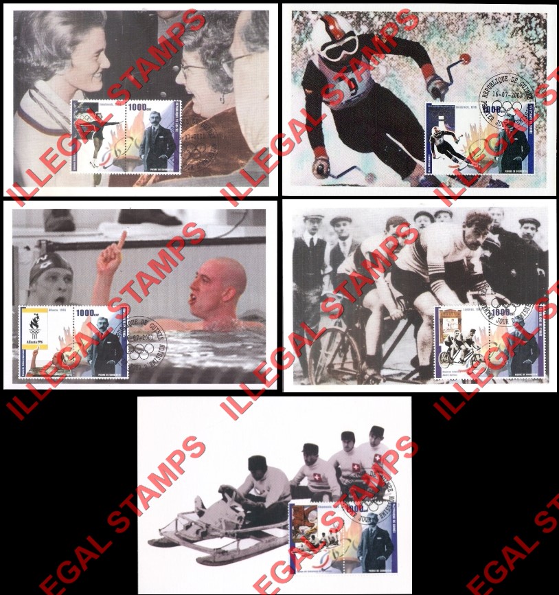 Guinea Republic 2001 Olympic Games and Pierre Coubertin Illegal Stamp Pairs on Maxi-Cards (Part 5) Guinea Republic 2001 Olympic Games and Pierre Coubertin Illegal Stamp Pairs on Maxi-Cards (Part 5)