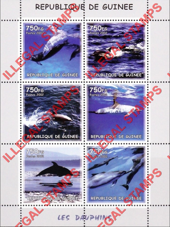 Guinea Republic 2002 Dolphins Illegal Stamp Souvenir Sheet of 6 Guinea Republic 2002 Dolphins Illegal Stamp Souvenir Sheet of 6