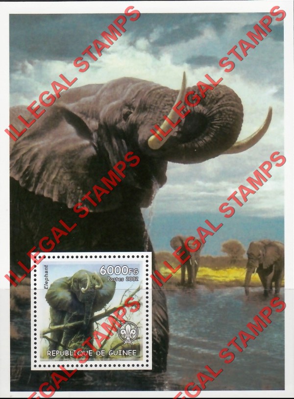 Guinea Republic 2002 Elephants Illegal Stamp Souvenir Sheet of 1 Guinea Republic 2002 Elephants Illegal Stamp Souvenir Sheet of 1