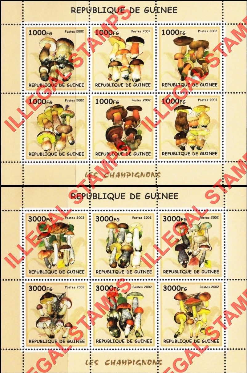Guinea Republic 2002 Mushrooms Illegal Stamp Souvenir Sheets of 6 Guinea Republic 2002 Mushrooms Illegal Stamp Souvenir Sheets of 6