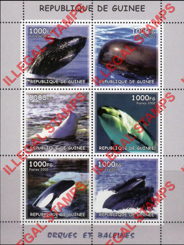 Guinea Republic 2002 Whales Illegal Stamp Souvenir Sheet of 6 Guinea Republic 2002 Whales Illegal Stamp Souvenir Sheet of 6